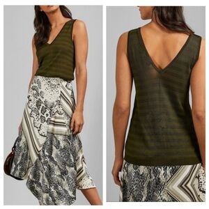 Ted Baker Olive Green Striped Lightweight V-Neck Tank